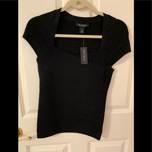 White House Black Market black bondage top, short sleeve, size small, NWT